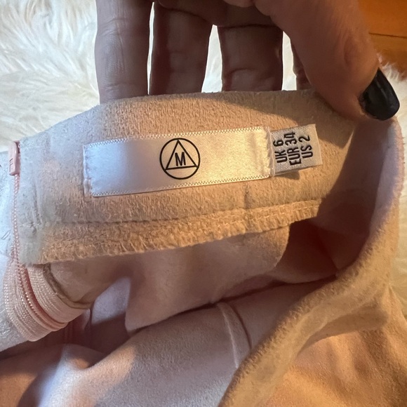 Misguided Pale Blush Pink Suede Midi Pencil Slit Back Skirt Career EUC - Picture 7 of 7